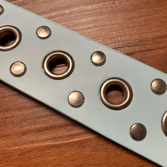 Vintage Retro Leather Studded Eyelet Blue Belt - Picture 3 of 8